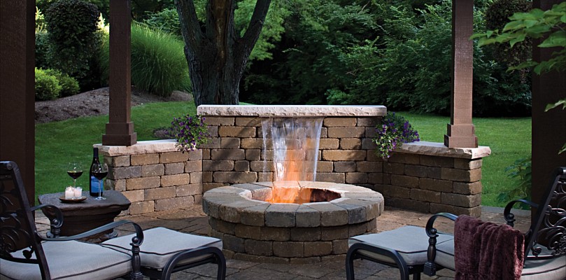 belgard water feature with fire pit